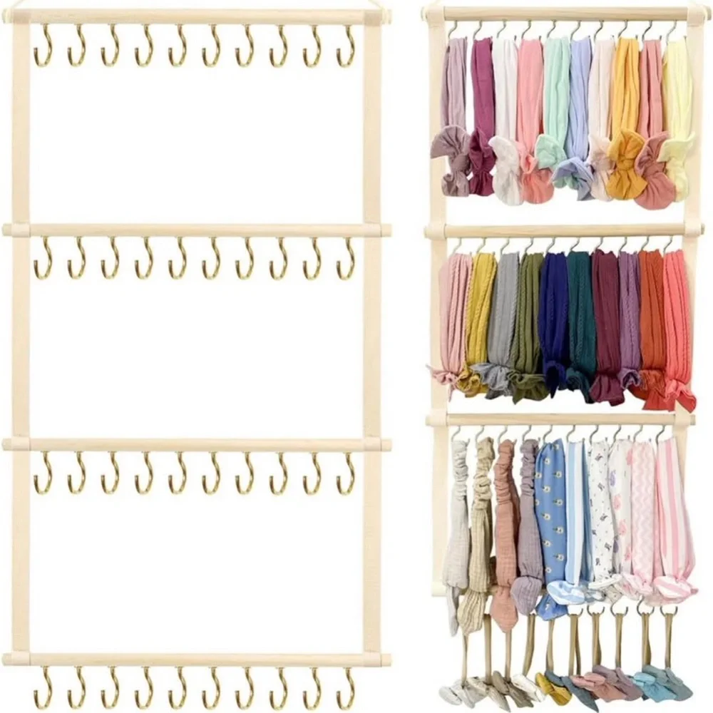 Wooden Hair Accessory Organizer with Hooks